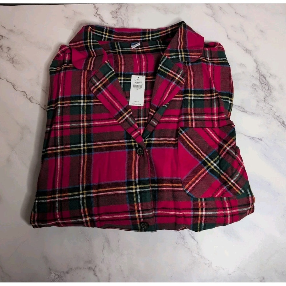 New Old Navy Unisex Black & Red Buffalo Plaid Cotton Flannel Pajama Set Size‎ 3X